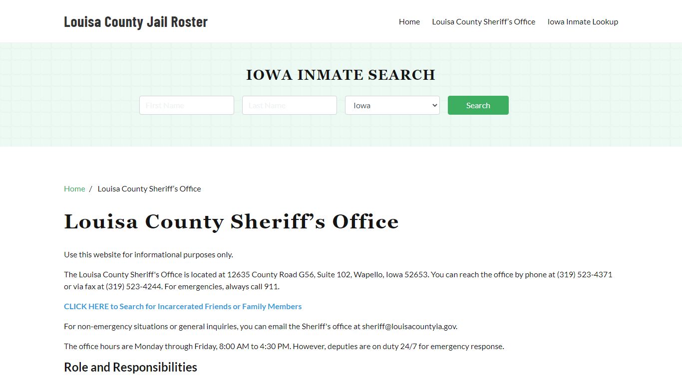 Louisa County Sheriff Office, IA, Arrest Warrants Search